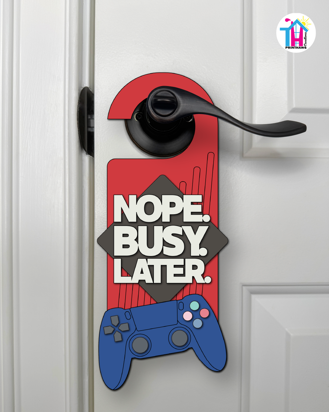 Nope. Busy. Later. – Gamer Doorknob Sign By Printhaws Creations, Wooden Room Sign With Console-Inspired Controller Accent