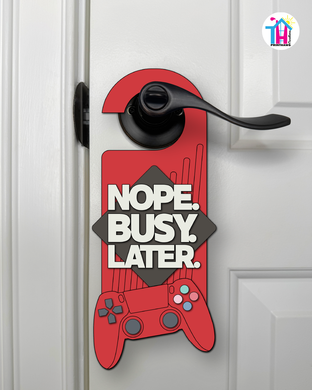 Nope. Busy. Later. – Gamer Doorknob Sign By Printhaws Creations, Wooden Room Sign With Console-Inspired Controller Accent