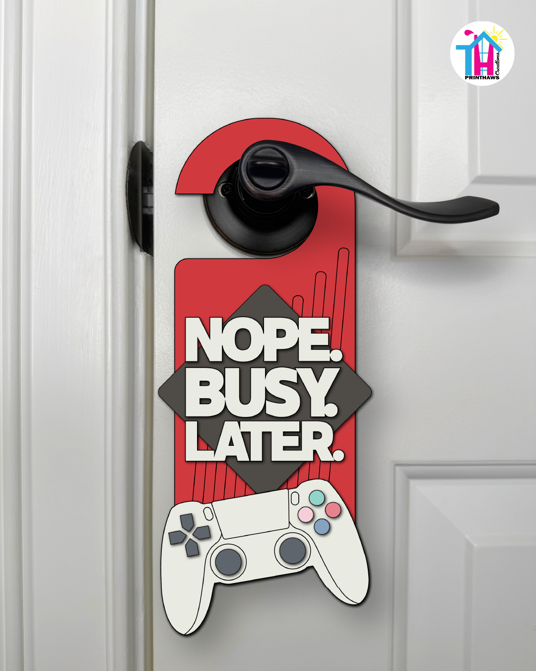 Nope. Busy. Later. – Gamer Doorknob Sign By Printhaws Creations, Wooden Room Sign With Console-Inspired Controller Accent