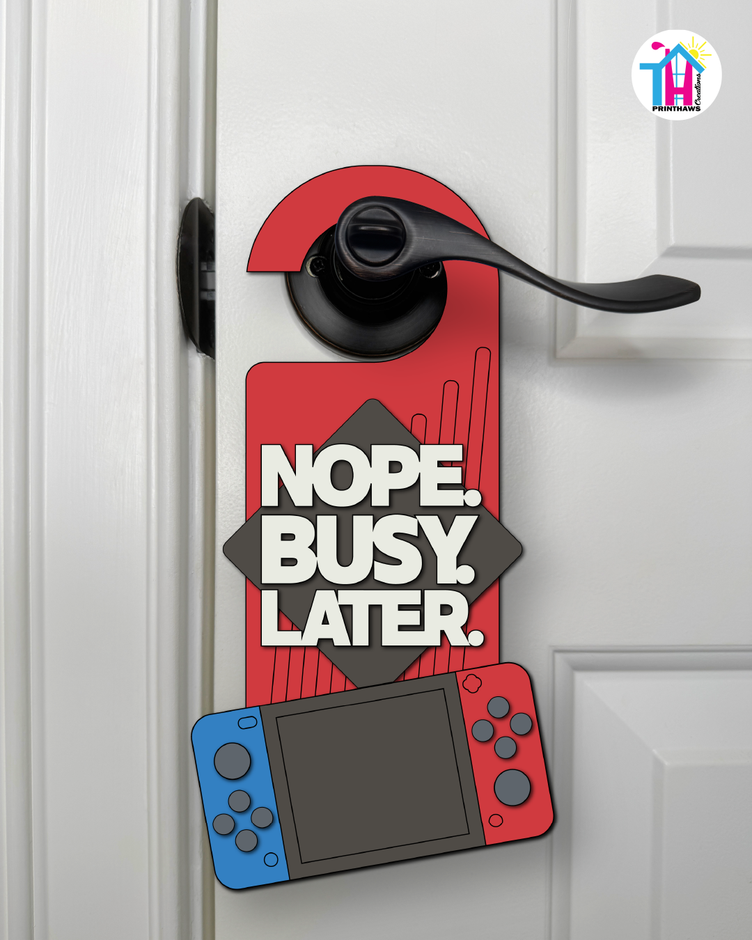 Nope. Busy. Later. – Gamer Doorknob Sign By Printhaws Creations, Wooden Room Sign With Console-Inspired Controller Accent