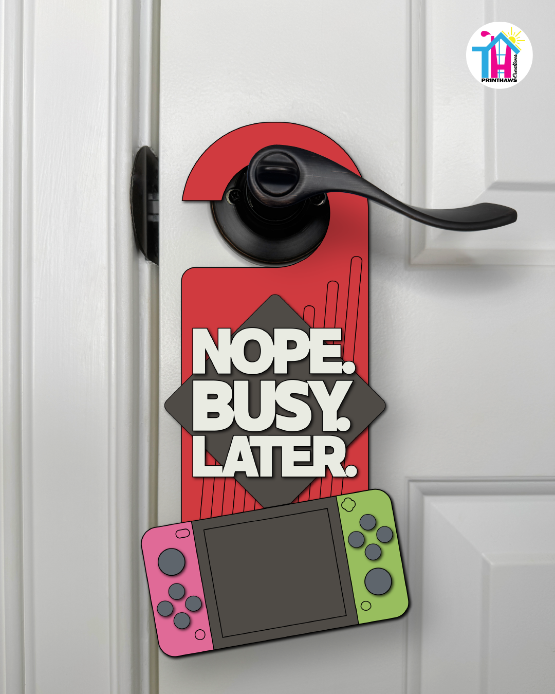Nope. Busy. Later. – Gamer Doorknob Sign By Printhaws Creations, Wooden Room Sign With Console-Inspired Controller Accent