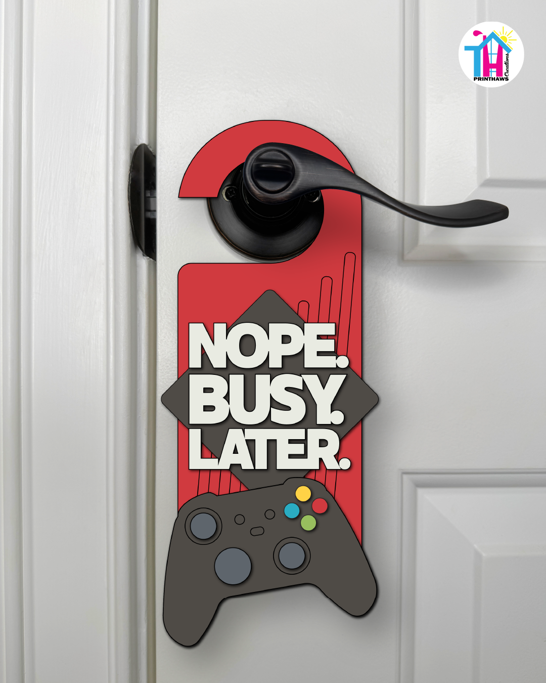 Nope. Busy. Later. – Gamer Doorknob Sign By Printhaws Creations, Wooden Room Sign With Console-Inspired Controller Accent