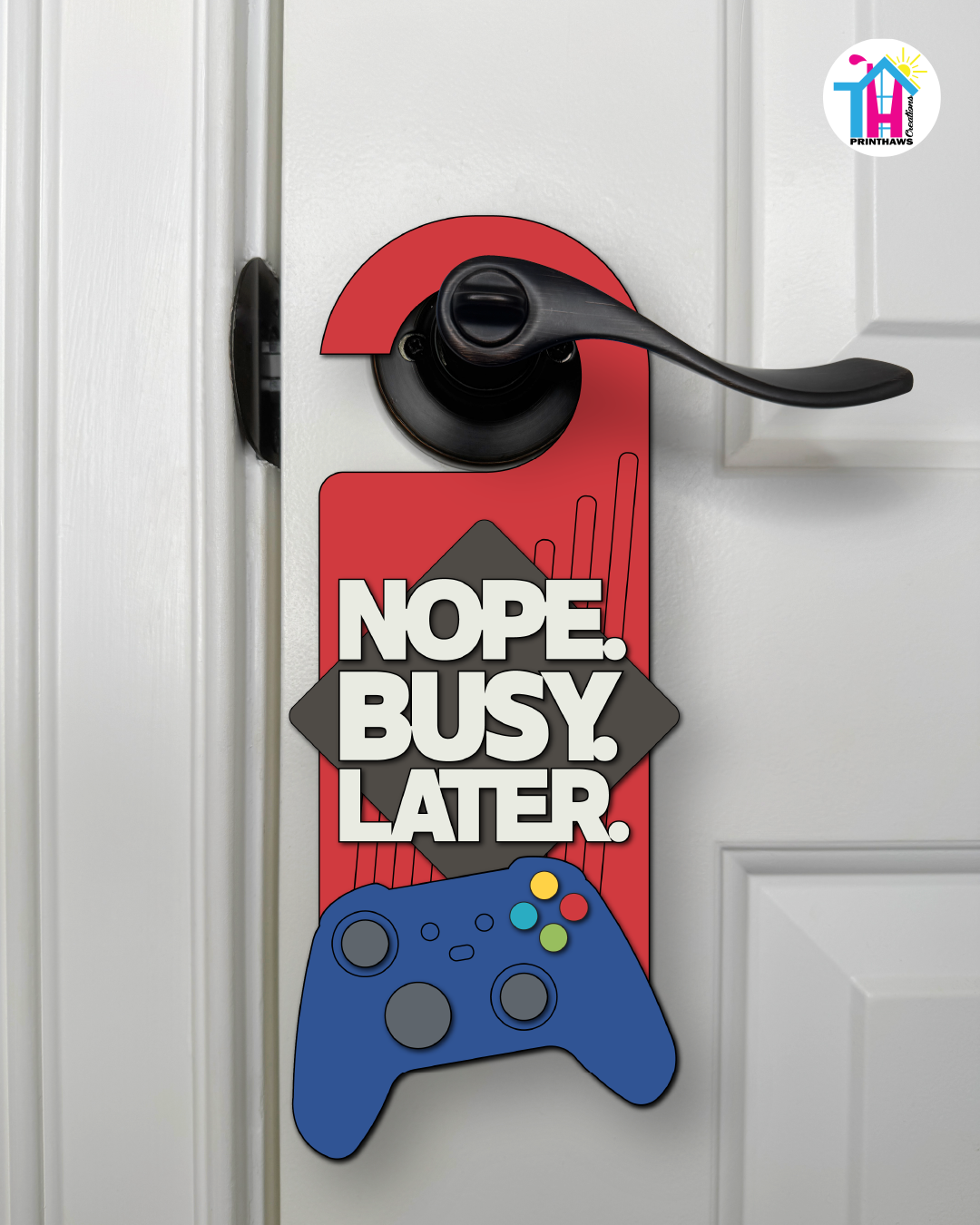 Nope. Busy. Later. – Gamer Doorknob Sign By Printhaws Creations, Wooden Room Sign With Console-Inspired Controller Accent