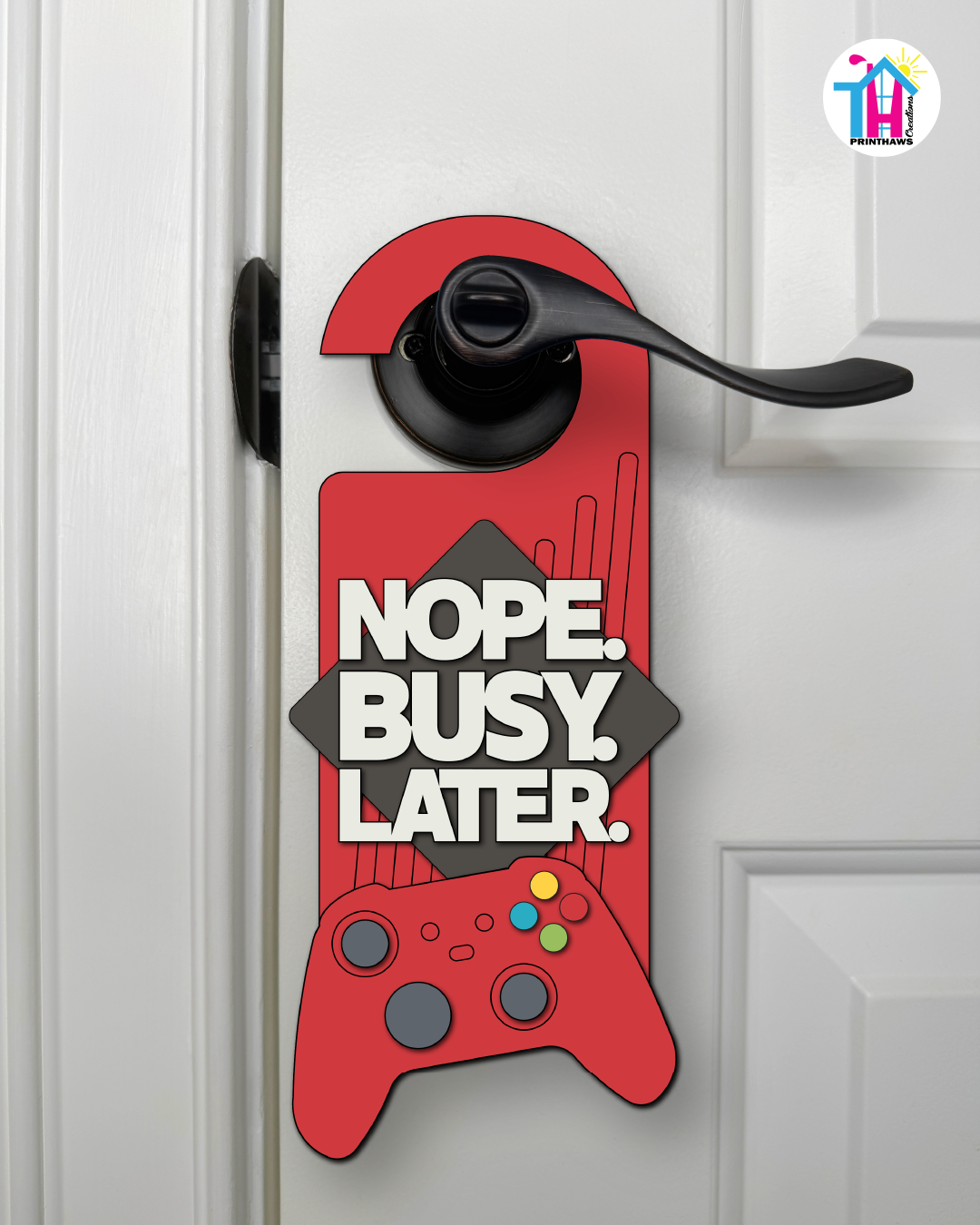Nope. Busy. Later. – Gamer Doorknob Sign By Printhaws Creations, Wooden Room Sign With Console-Inspired Controller Accent