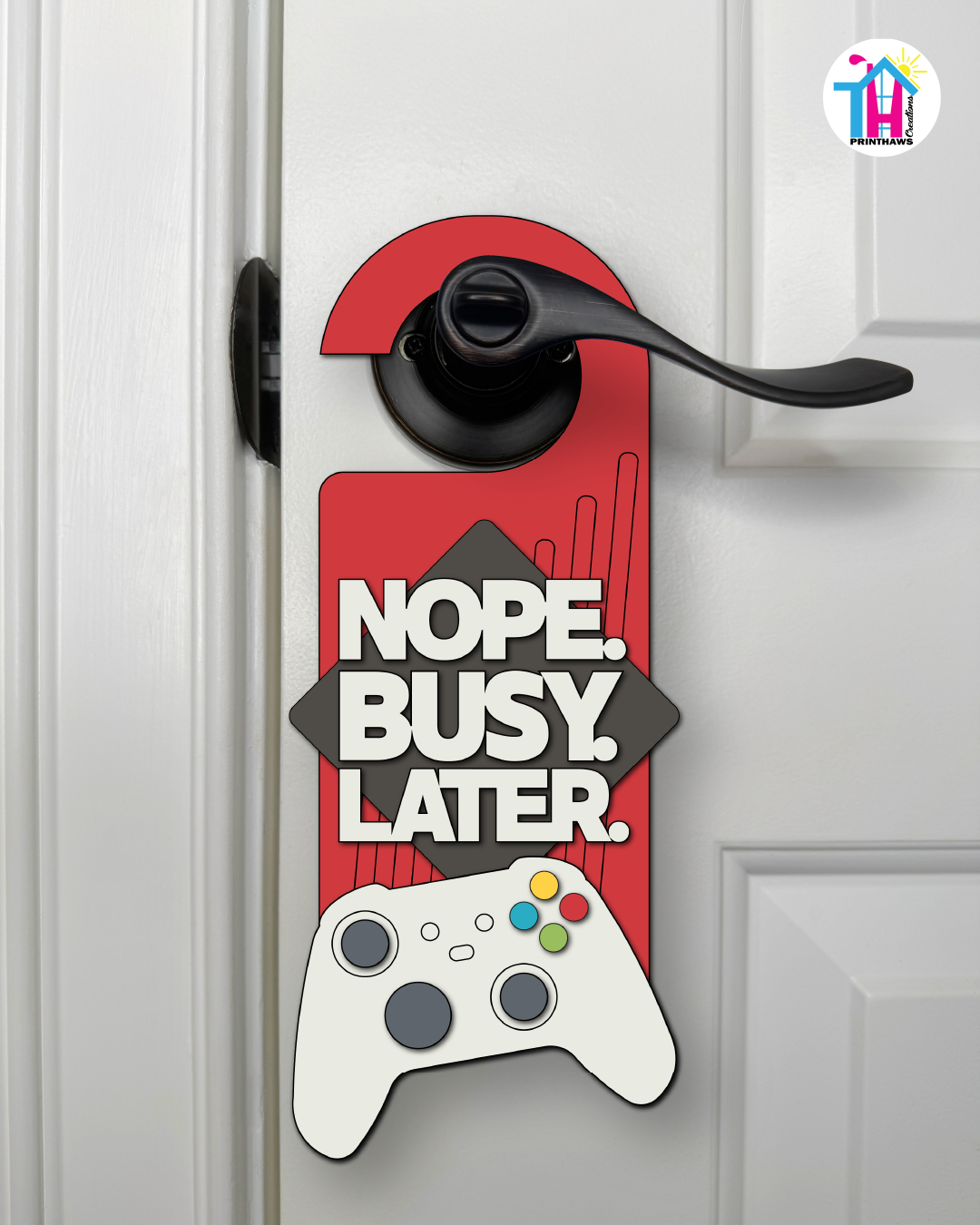 Nope. Busy. Later. – Gamer Doorknob Sign By Printhaws Creations, Wooden Room Sign With Console-Inspired Controller Accent