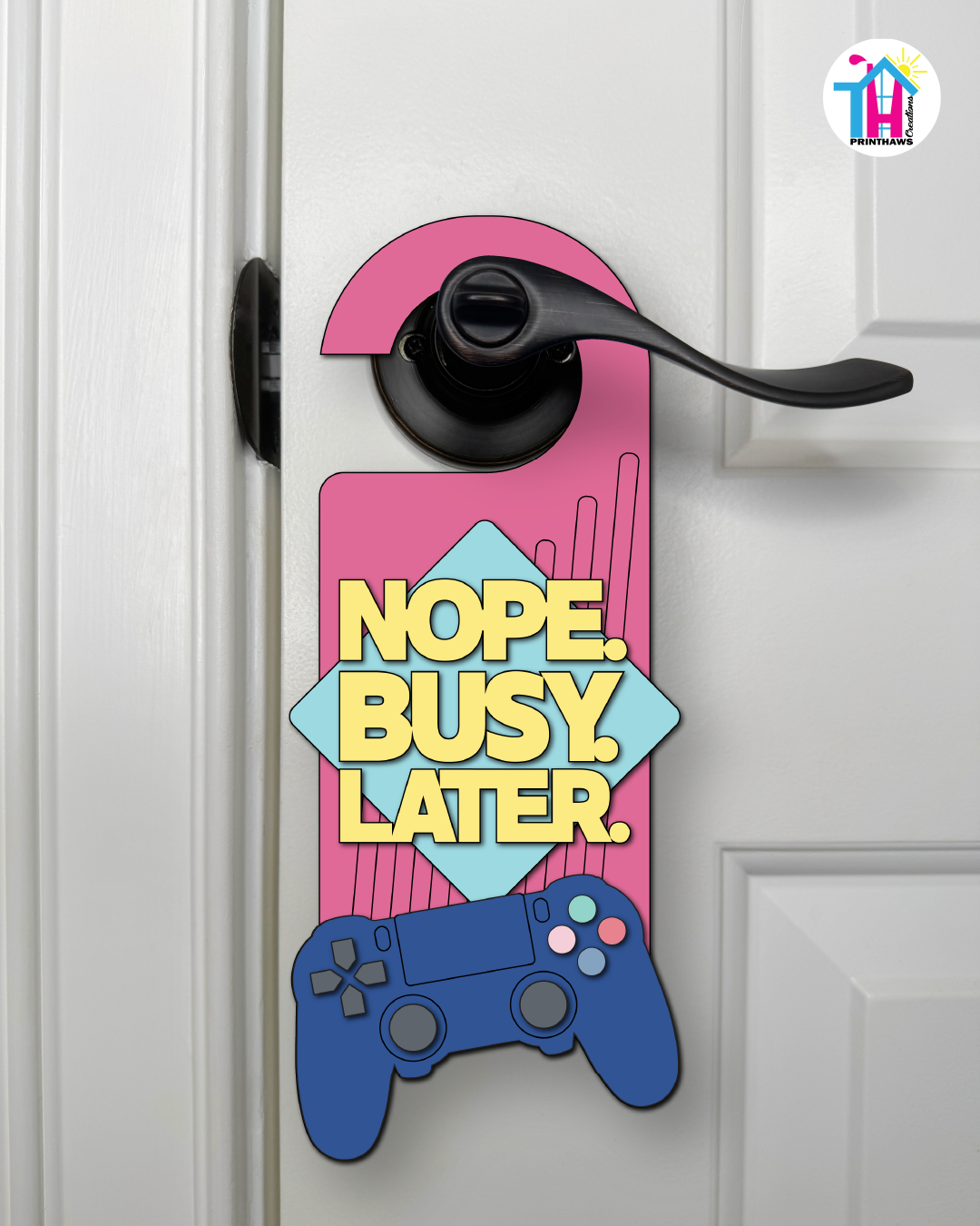 Nope. Busy. Later. – Gamer Doorknob Sign By Printhaws Creations, Wooden Room Sign With Console-Inspired Controller Accent