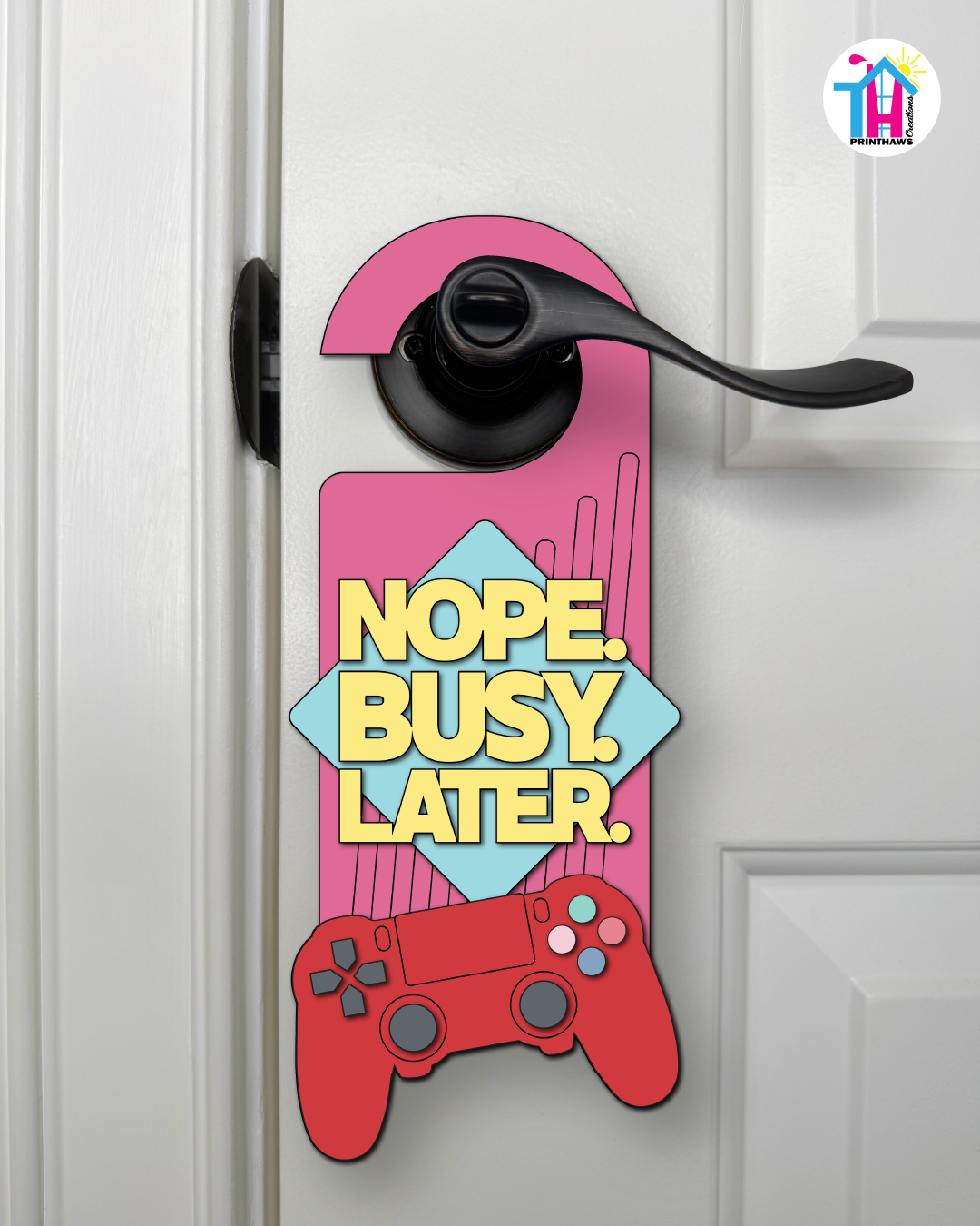 Nope. Busy. Later. – Gamer Doorknob Sign By Printhaws Creations, Wooden Room Sign With Console-Inspired Controller Accent