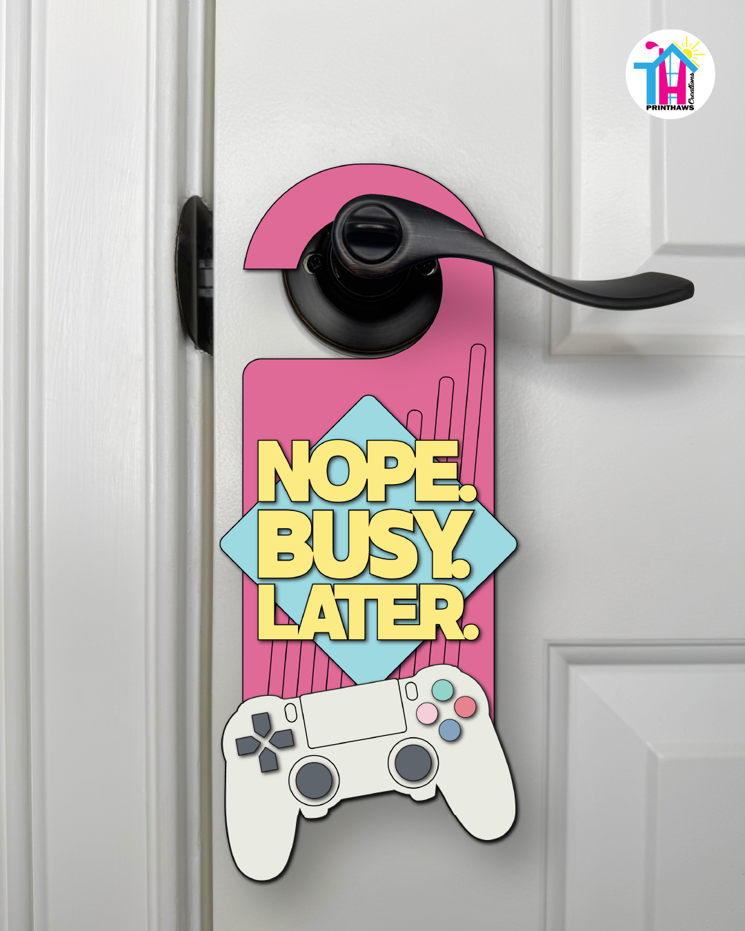 Nope. Busy. Later. – Gamer Doorknob Sign By Printhaws Creations, Wooden Room Sign With Console-Inspired Controller Accent