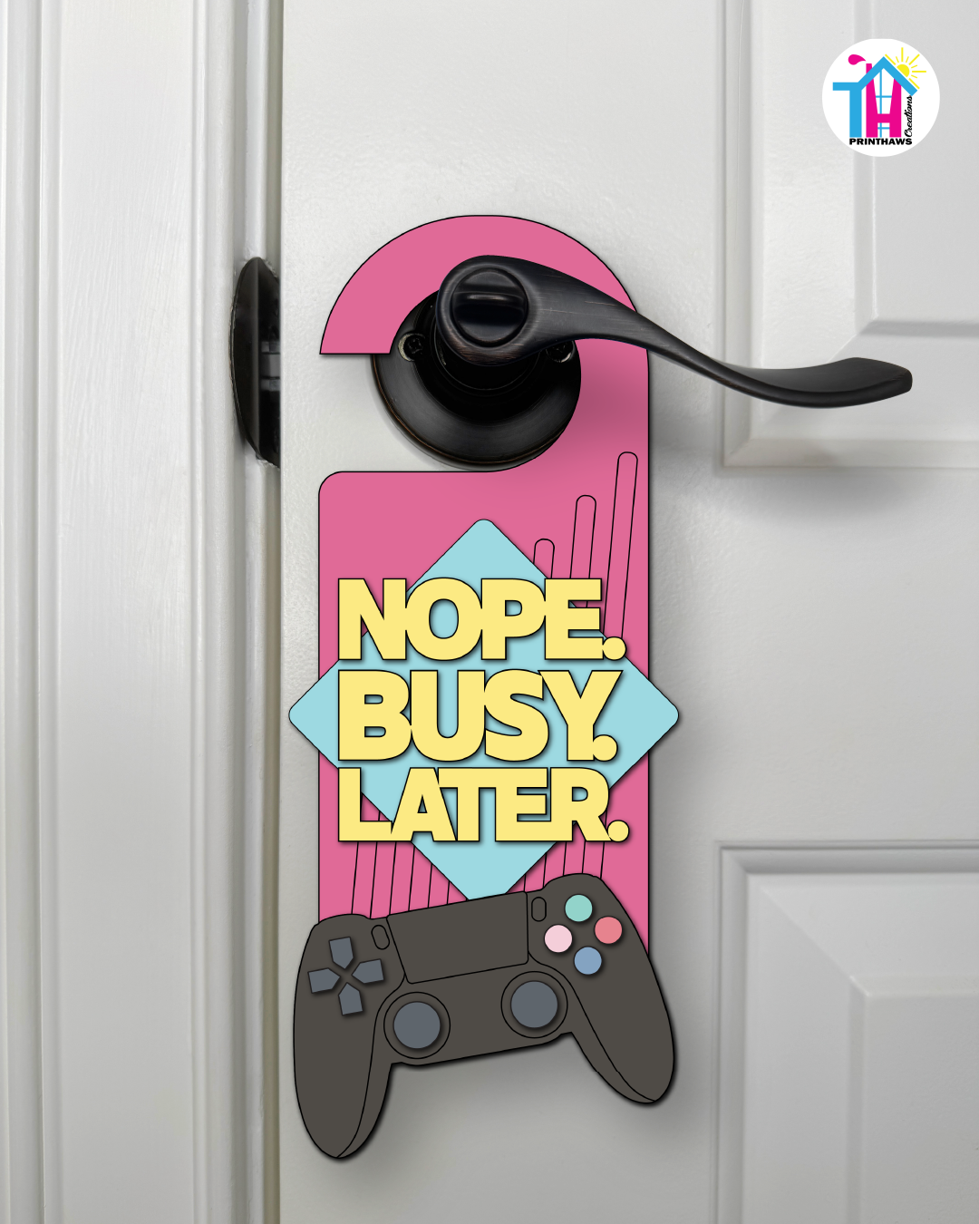 Nope. Busy. Later. – Gamer Doorknob Sign By Printhaws Creations, Wooden Room Sign With Console-Inspired Controller Accent