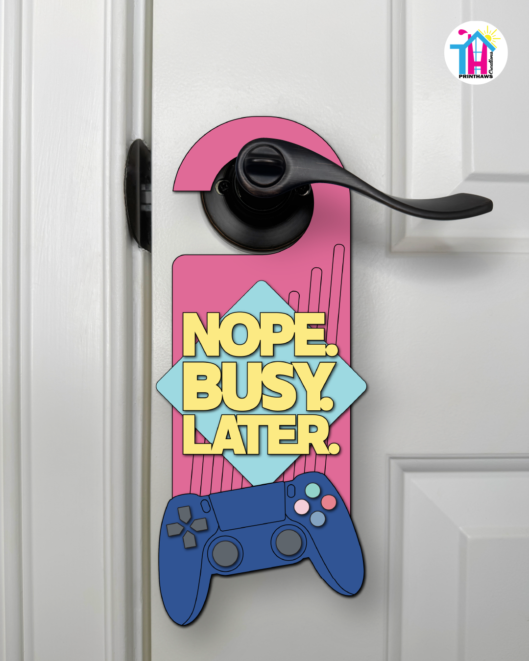 Nope. Busy. Later. – Gamer Doorknob Sign By Printhaws Creations, Wooden Room Sign With Console-Inspired Controller Accent