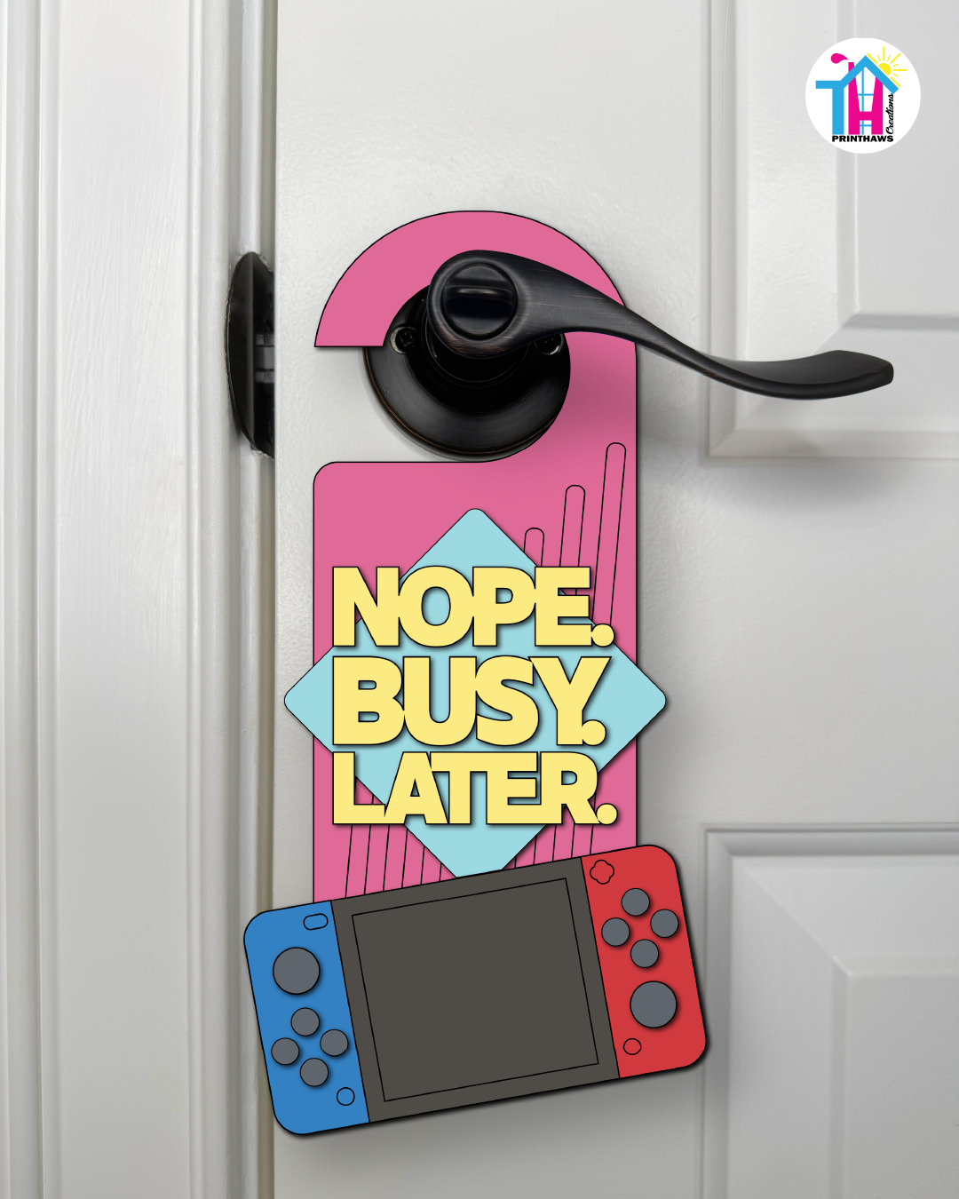 Nope. Busy. Later. – Gamer Doorknob Sign By Printhaws Creations, Wooden Room Sign With Console-Inspired Controller Accent