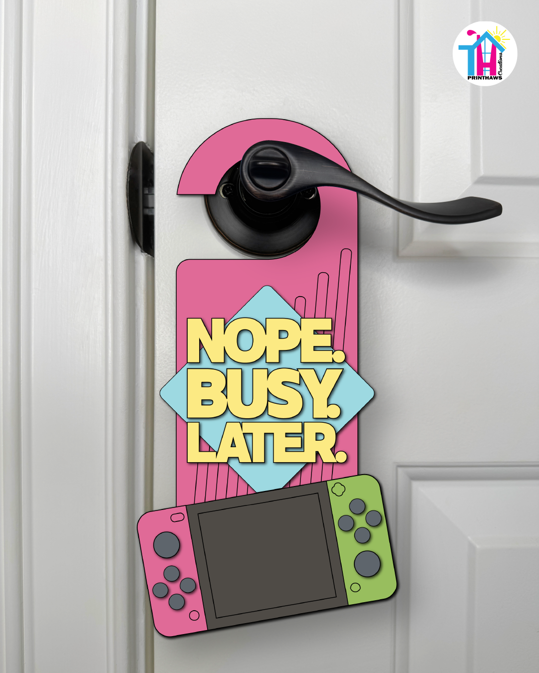 Nope. Busy. Later. – Gamer Doorknob Sign By Printhaws Creations, Wooden Room Sign With Console-Inspired Controller Accent