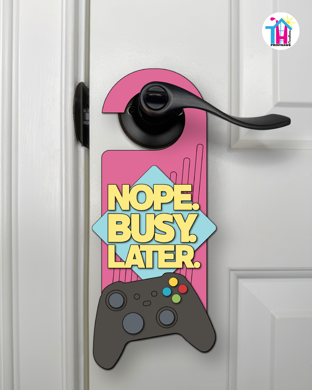 Nope. Busy. Later. – Gamer Doorknob Sign By Printhaws Creations, Wooden Room Sign With Console-Inspired Controller Accent