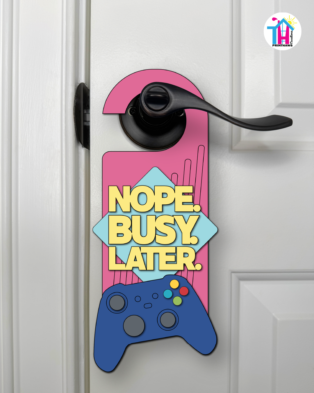 Nope. Busy. Later. – Gamer Doorknob Sign By Printhaws Creations, Wooden Room Sign With Console-Inspired Controller Accent