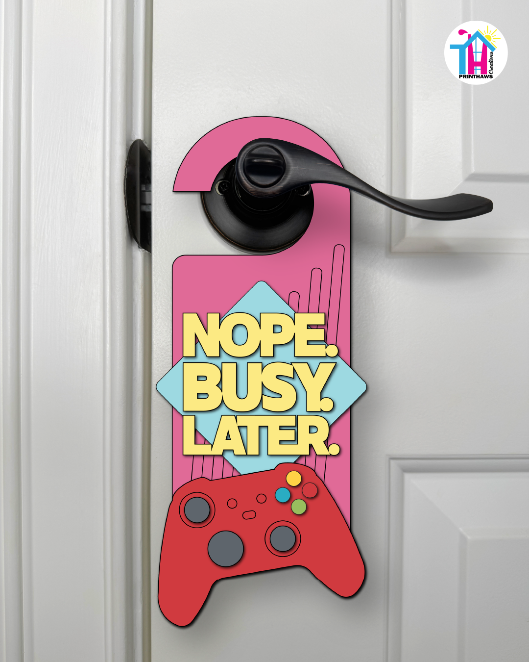 Nope. Busy. Later. – Gamer Doorknob Sign By Printhaws Creations, Wooden Room Sign With Console-Inspired Controller Accent