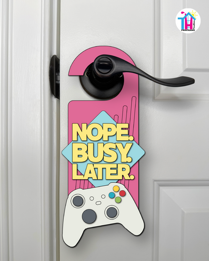 Nope. Busy. Later. – Gamer Doorknob Sign By Printhaws Creations, Wooden Room Sign With Console-Inspired Controller Accent