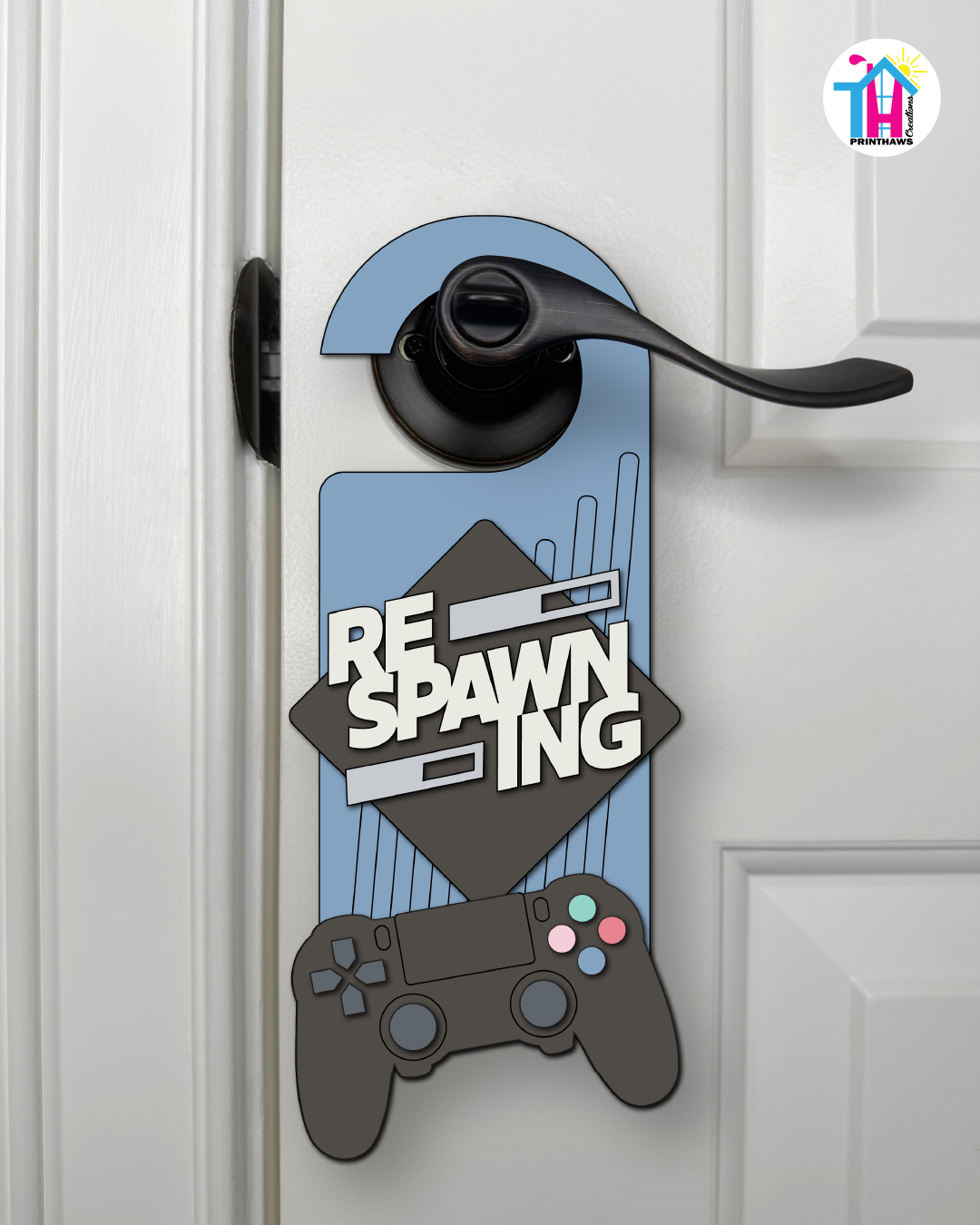 Respawning – Gamer Doorknob Sign By Printhaws Creations, Wooden Room Sign With Console-Inspired Controller Accent