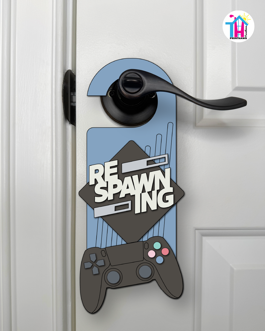 Respawning – Gamer Doorknob Sign By Printhaws Creations, Wooden Room Sign With Console-Inspired Controller Accent