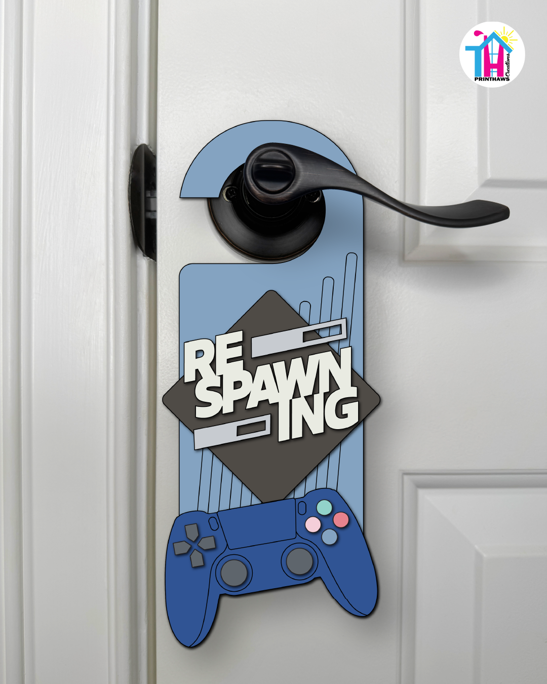 Respawning – Gamer Doorknob Sign By Printhaws Creations, Wooden Room Sign With Console-Inspired Controller Accent