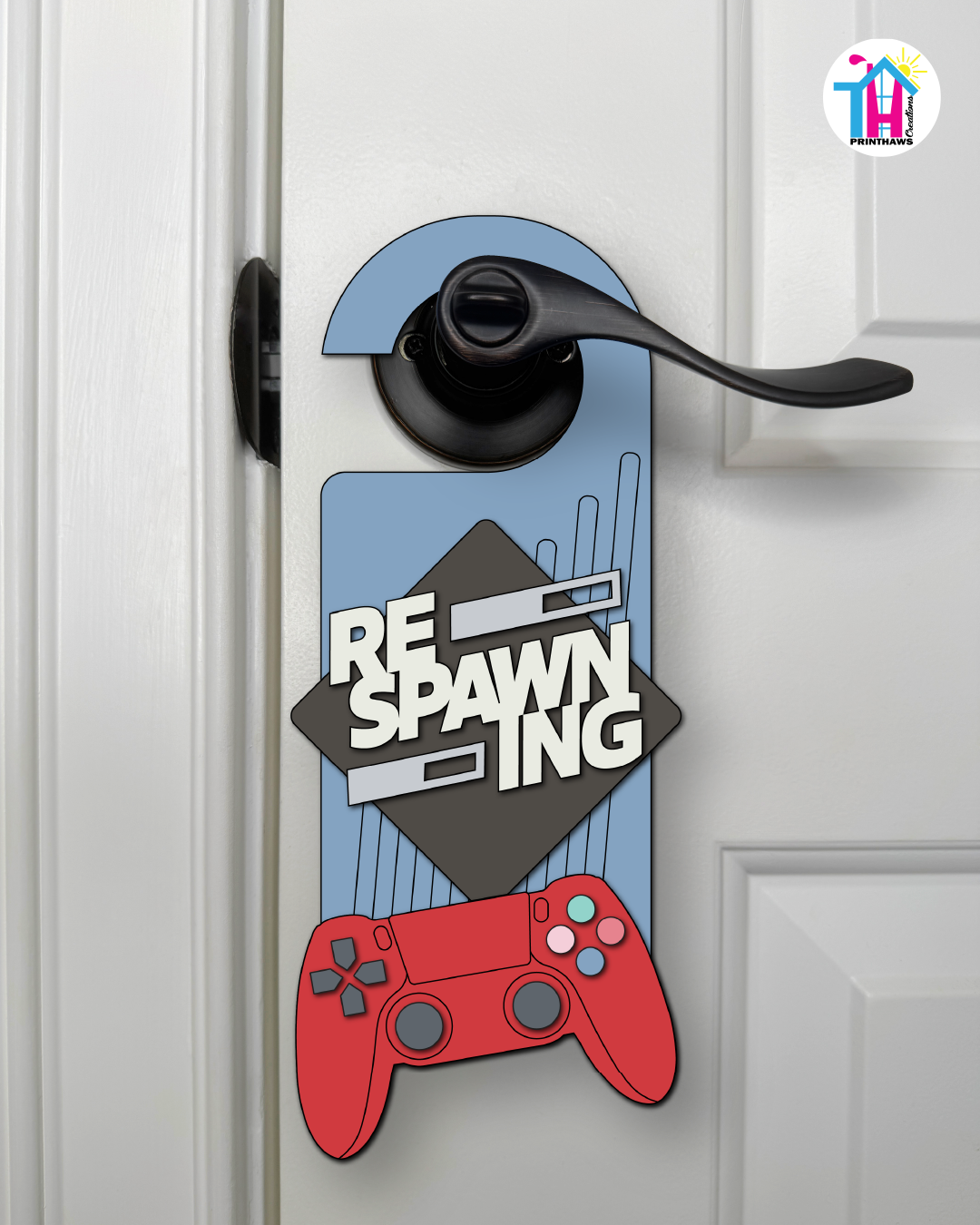 Respawning – Gamer Doorknob Sign By Printhaws Creations, Wooden Room Sign With Console-Inspired Controller Accent