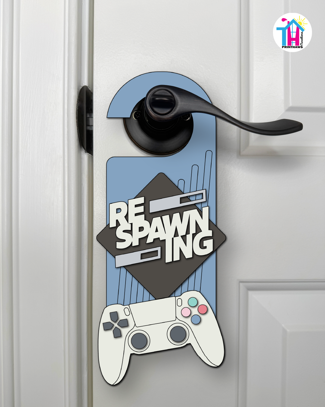 Respawning – Gamer Doorknob Sign By Printhaws Creations, Wooden Room Sign With Console-Inspired Controller Accent