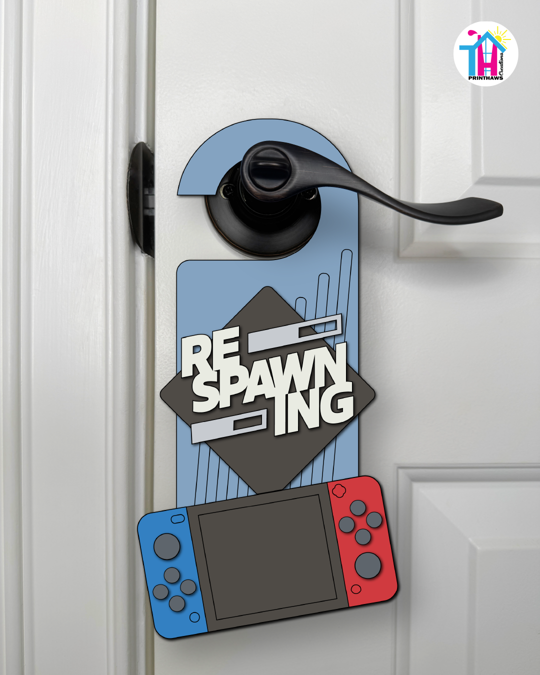 Respawning – Gamer Doorknob Sign By Printhaws Creations, Wooden Room Sign With Console-Inspired Controller Accent