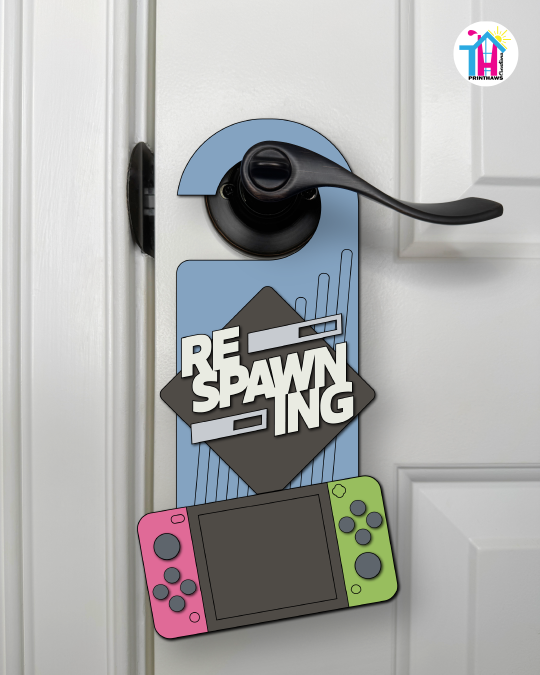 Respawning – Gamer Doorknob Sign By Printhaws Creations, Wooden Room Sign With Console-Inspired Controller Accent