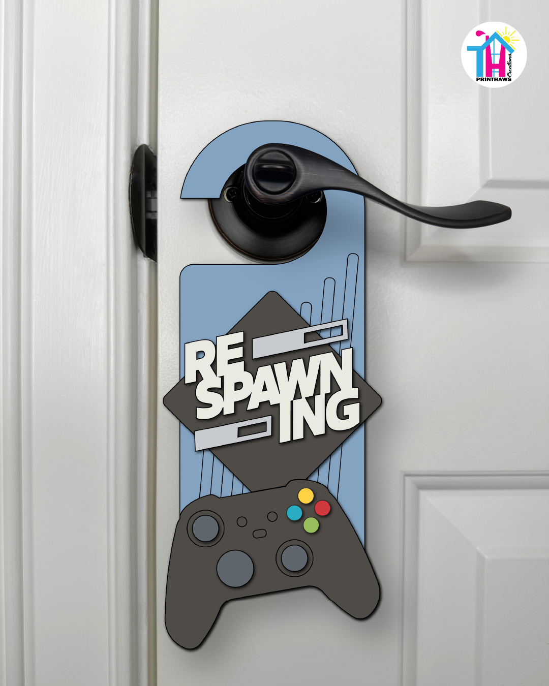 Respawning – Gamer Doorknob Sign By Printhaws Creations, Wooden Room Sign With Console-Inspired Controller Accent
