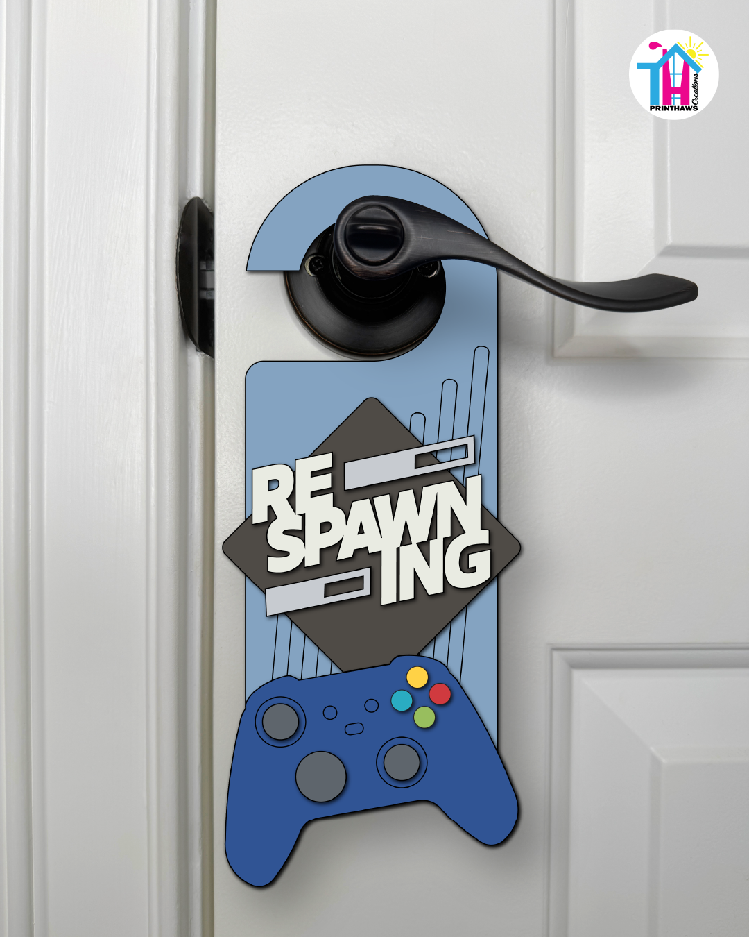 Respawning – Gamer Doorknob Sign By Printhaws Creations, Wooden Room Sign With Console-Inspired Controller Accent