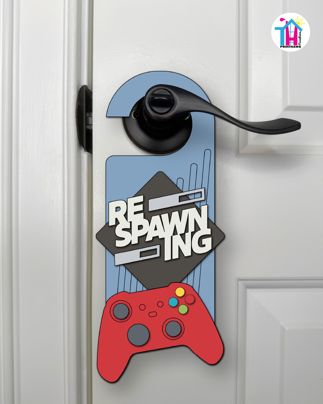 Respawning – Gamer Doorknob Sign By Printhaws Creations, Wooden Room Sign With Console-Inspired Controller Accent