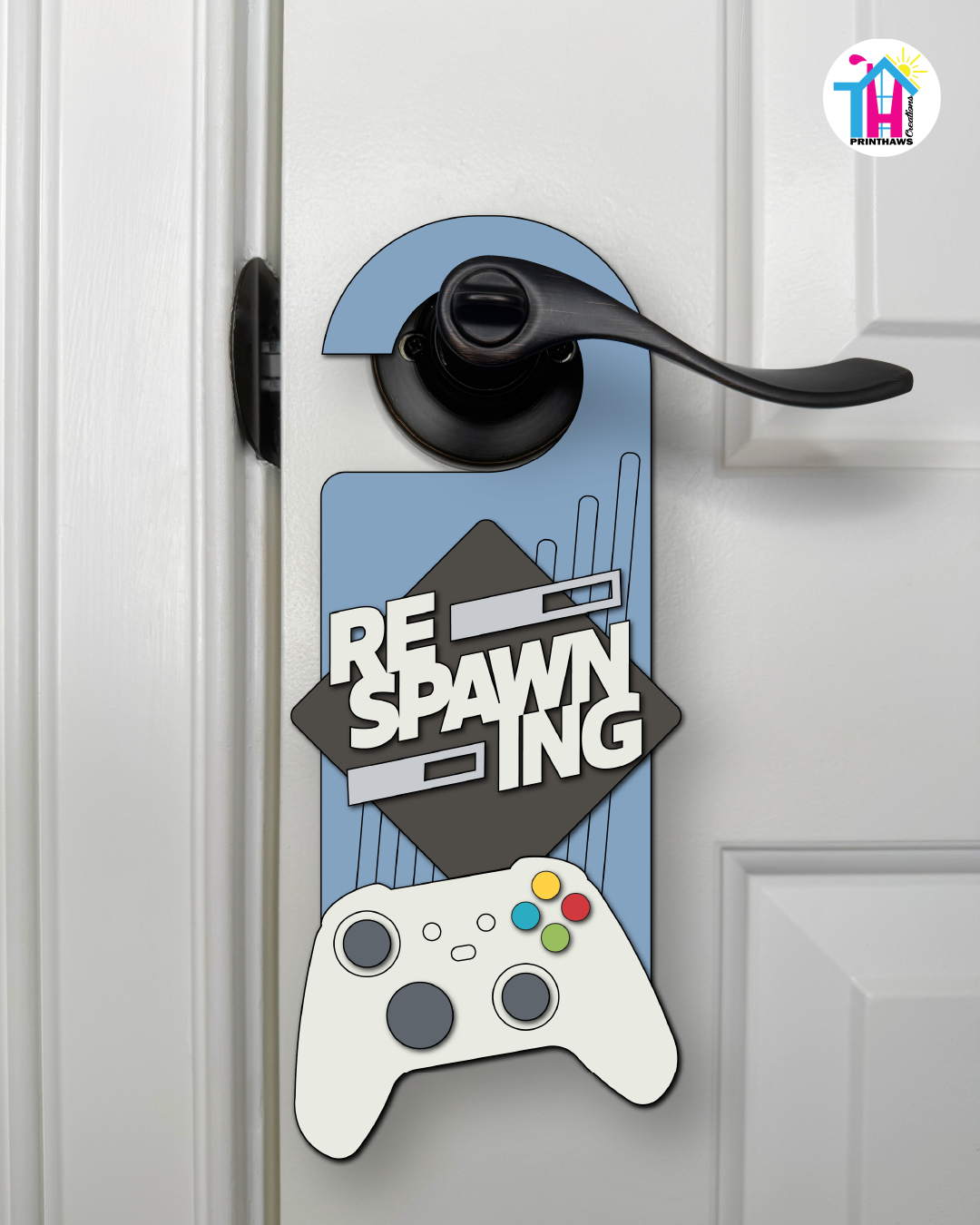 Respawning – Gamer Doorknob Sign By Printhaws Creations, Wooden Room Sign With Console-Inspired Controller Accent