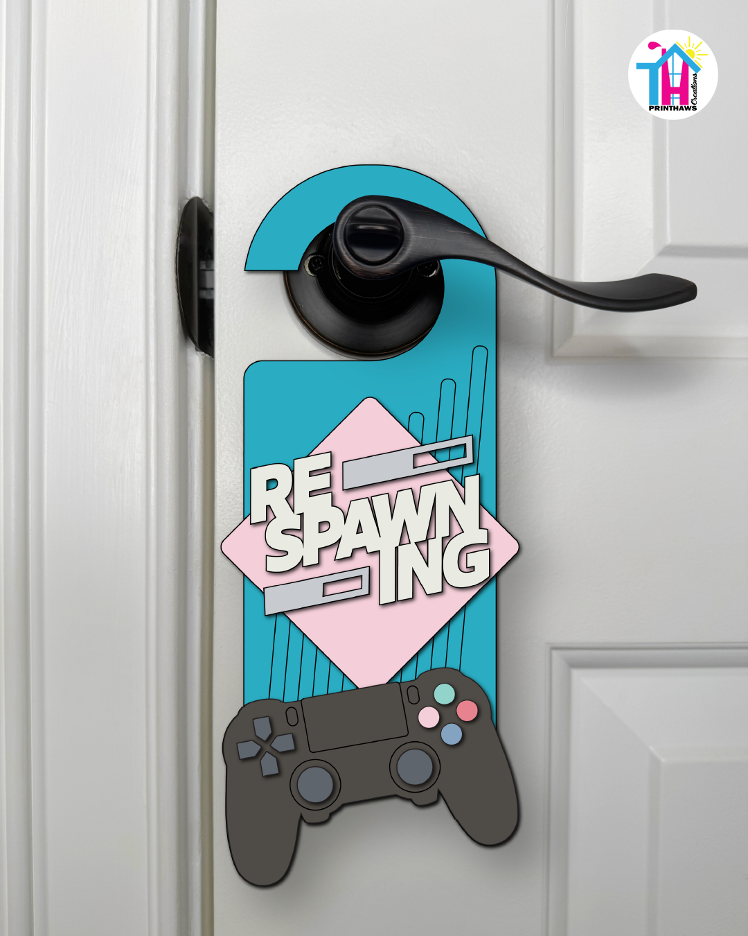 Respawning – Gamer Doorknob Sign By Printhaws Creations, Wooden Room Sign With Console-Inspired Controller Accent