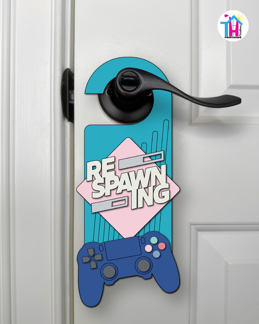 Respawning – Gamer Doorknob Sign By Printhaws Creations, Wooden Room Sign With Console-Inspired Controller Accent