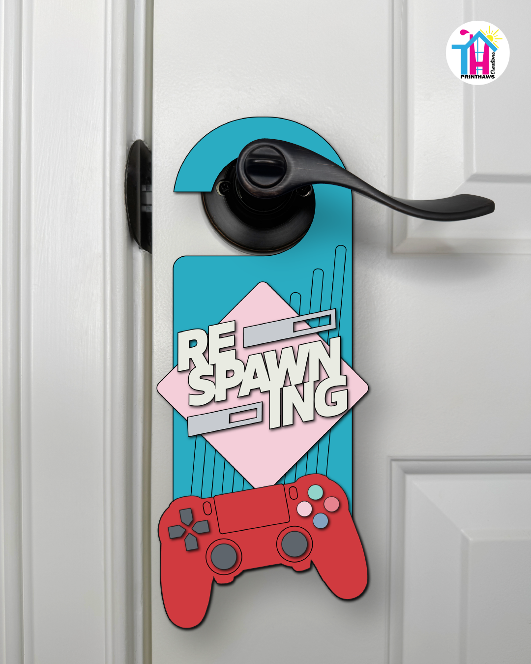 Respawning – Gamer Doorknob Sign By Printhaws Creations, Wooden Room Sign With Console-Inspired Controller Accent