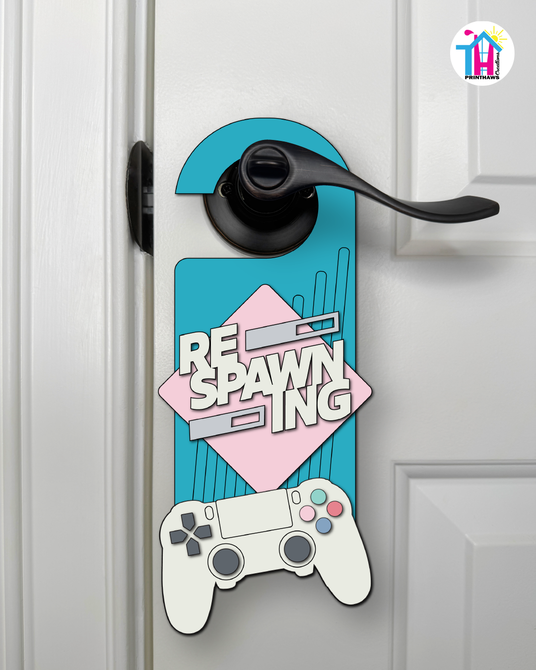 Respawning – Gamer Doorknob Sign By Printhaws Creations, Wooden Room Sign With Console-Inspired Controller Accent