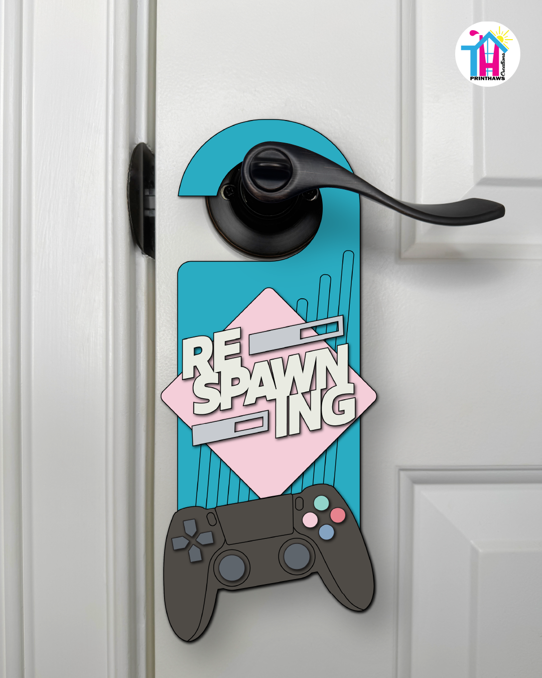 Respawning – Gamer Doorknob Sign By Printhaws Creations, Wooden Room Sign With Console-Inspired Controller Accent