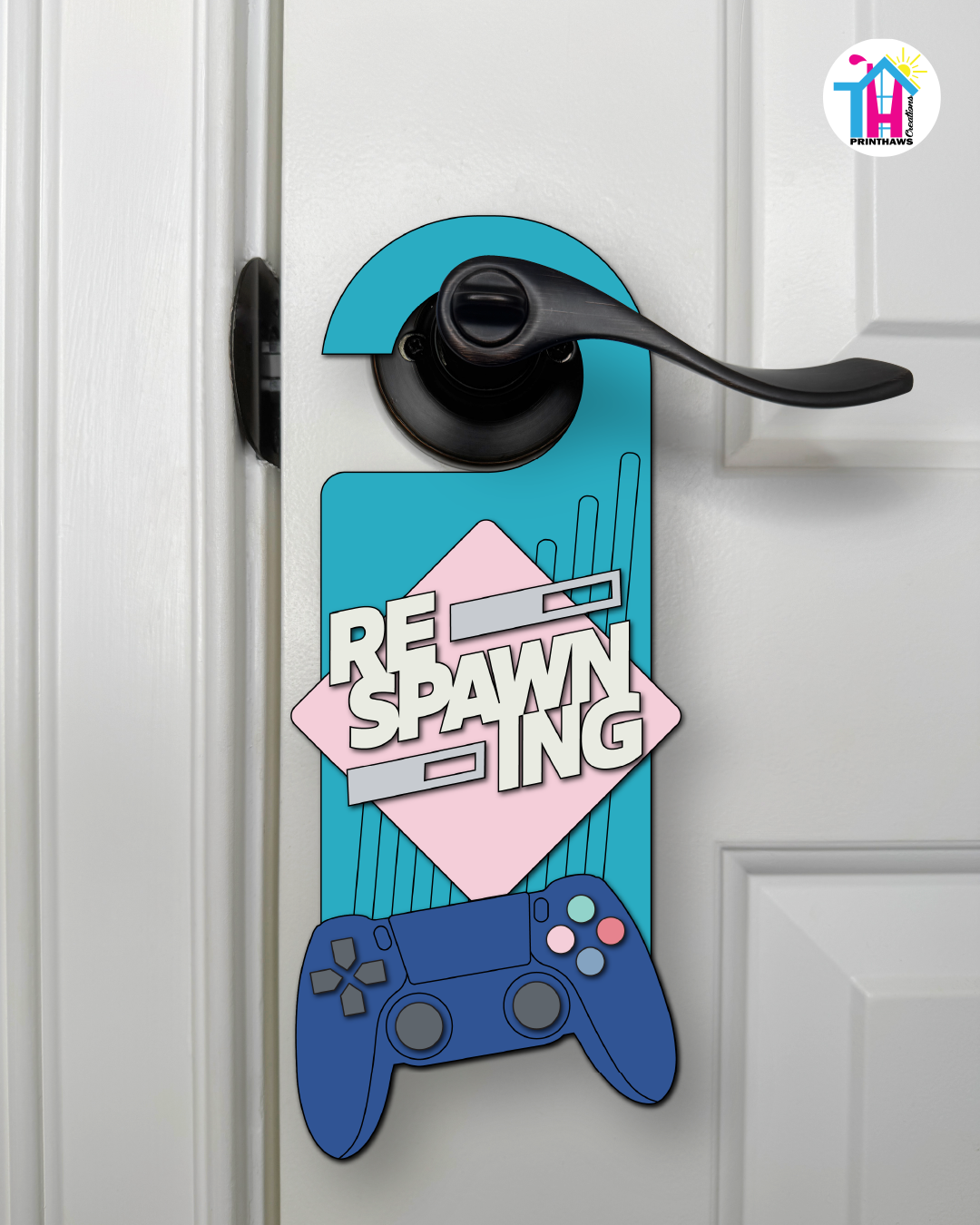 Respawning – Gamer Doorknob Sign By Printhaws Creations, Wooden Room Sign With Console-Inspired Controller Accent
