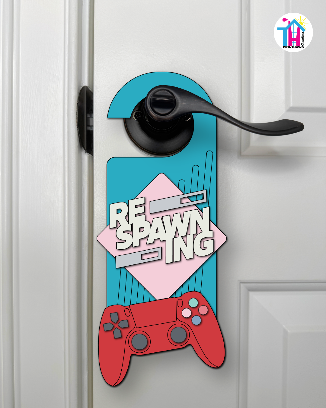 Respawning – Gamer Doorknob Sign By Printhaws Creations, Wooden Room Sign With Console-Inspired Controller Accent