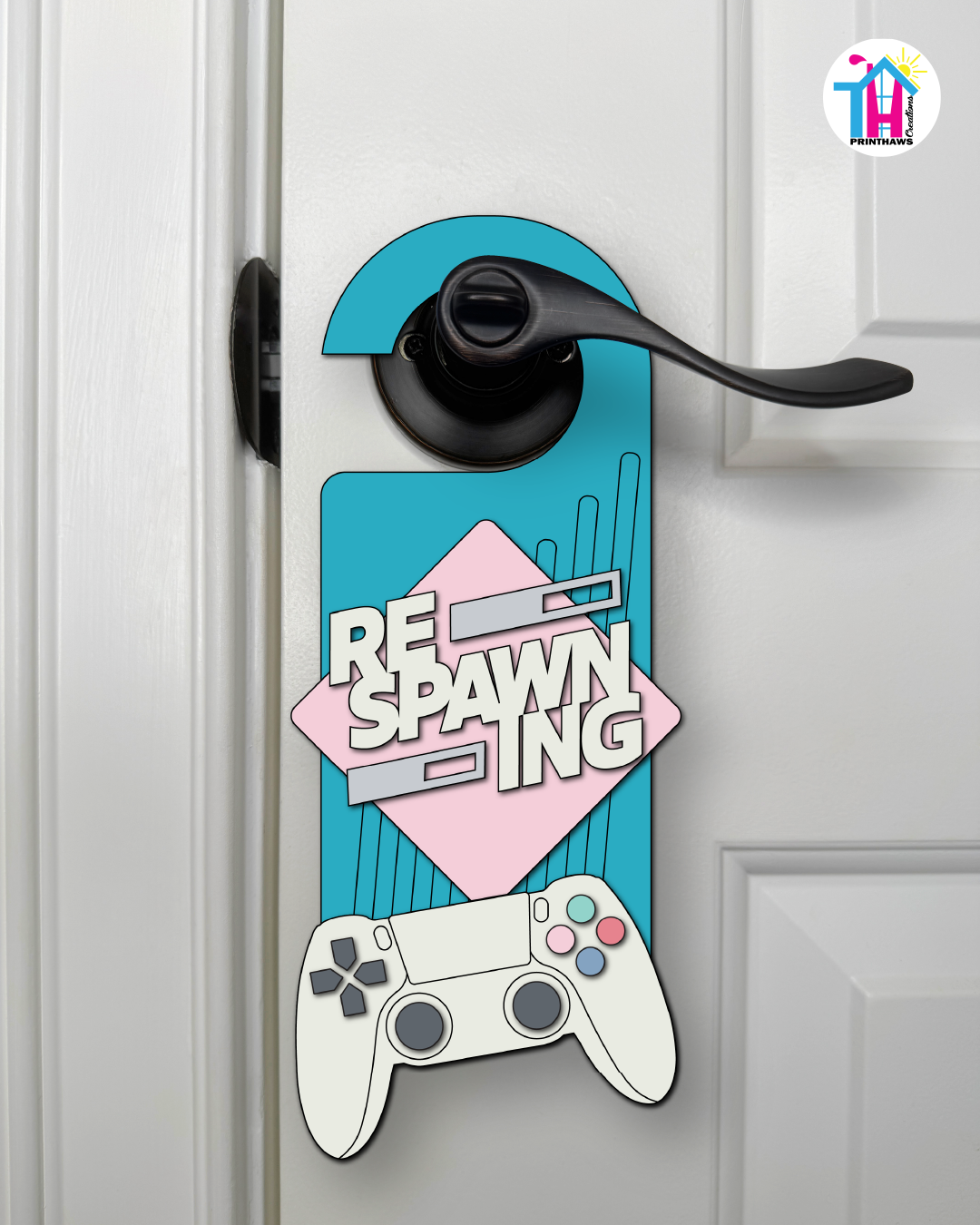 Respawning – Gamer Doorknob Sign By Printhaws Creations, Wooden Room Sign With Console-Inspired Controller Accent