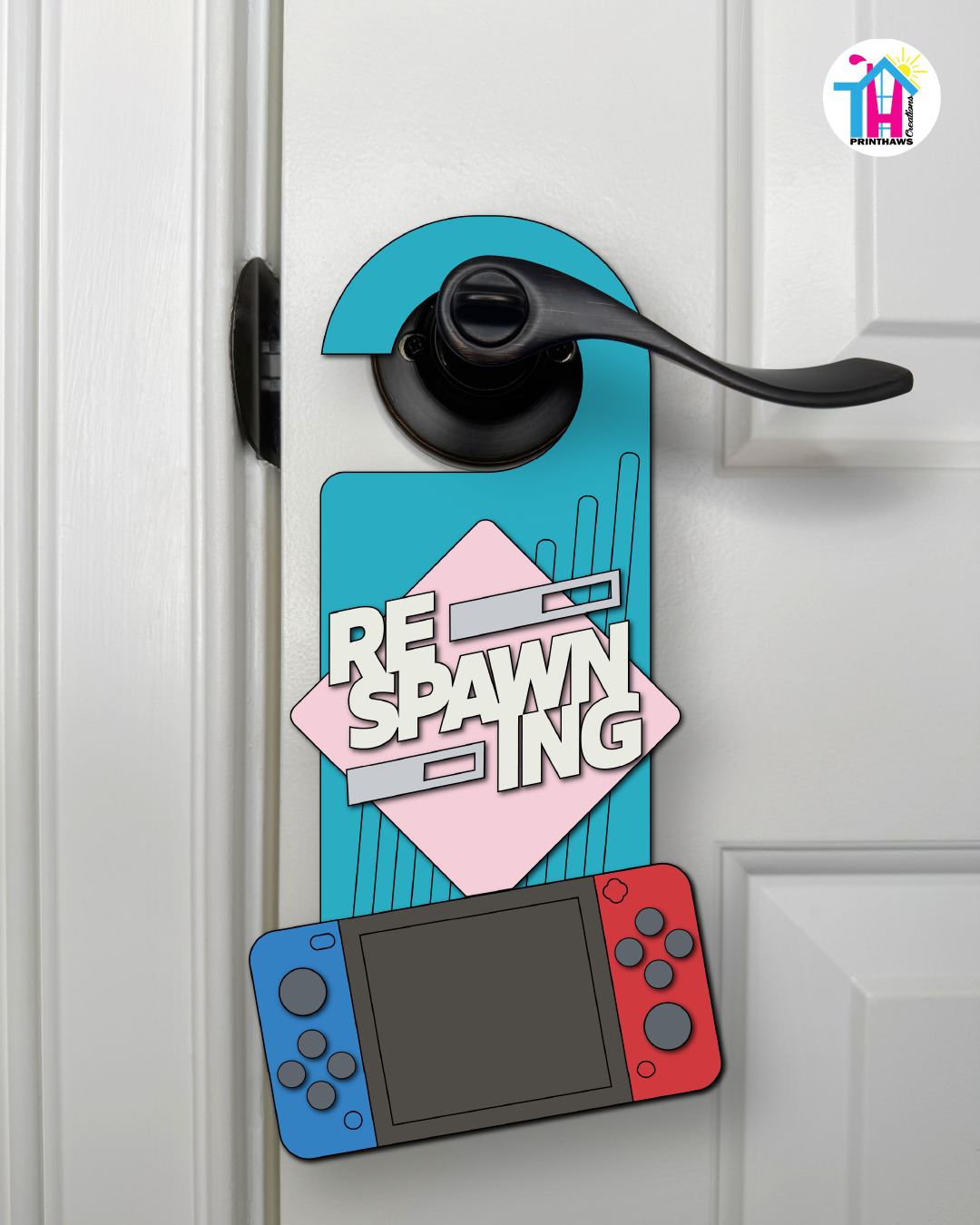 Respawning – Gamer Doorknob Sign By Printhaws Creations, Wooden Room Sign With Console-Inspired Controller Accent