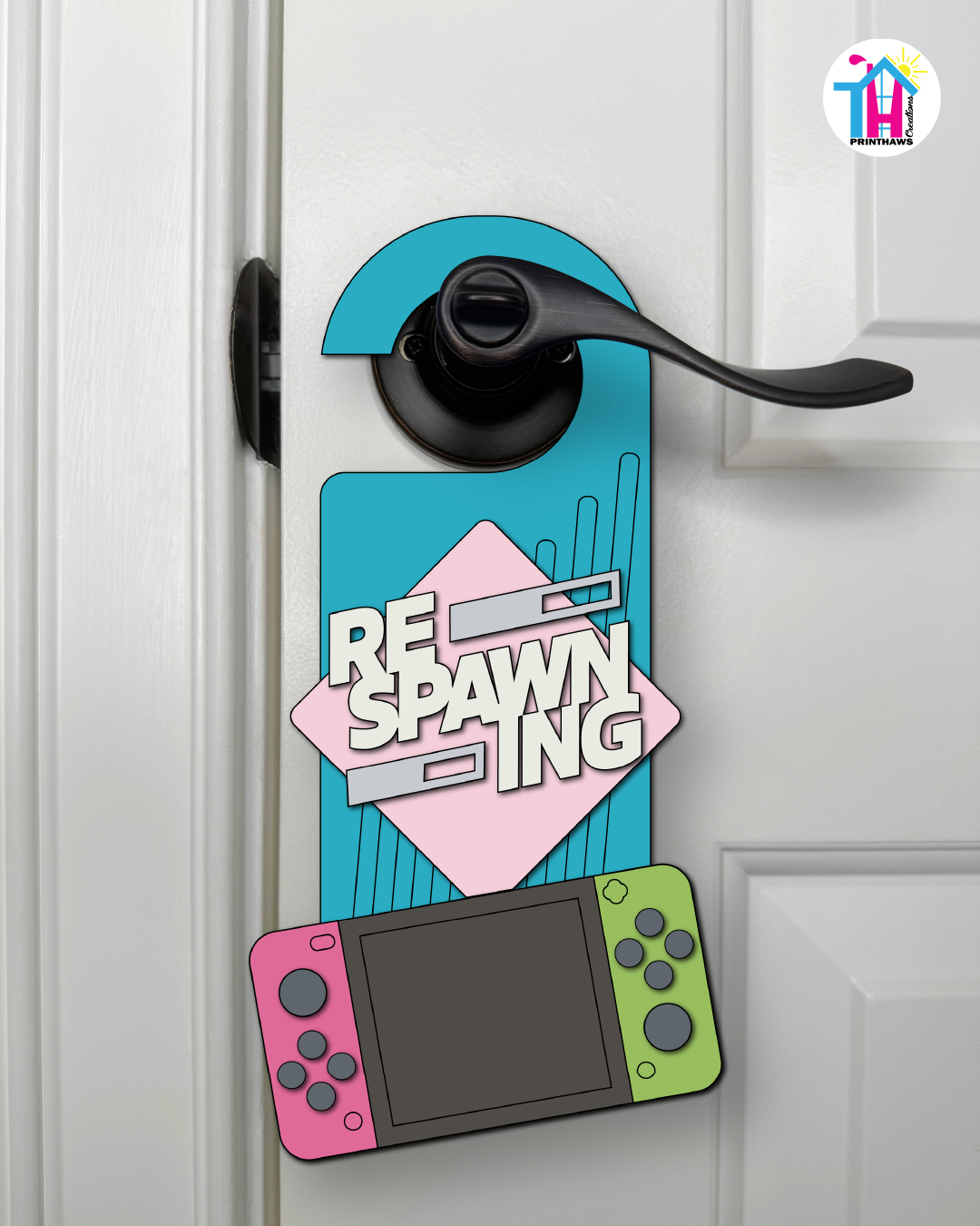 Respawning – Gamer Doorknob Sign By Printhaws Creations, Wooden Room Sign With Console-Inspired Controller Accent