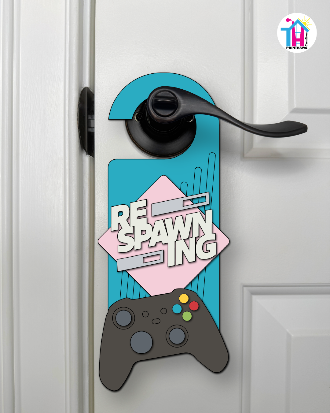 Respawning – Gamer Doorknob Sign By Printhaws Creations, Wooden Room Sign With Console-Inspired Controller Accent