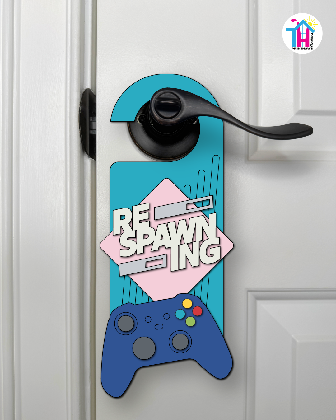 Respawning – Gamer Doorknob Sign By Printhaws Creations, Wooden Room Sign With Console-Inspired Controller Accent