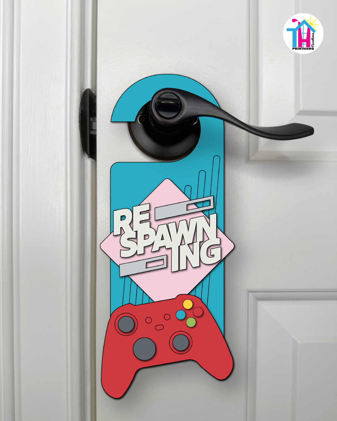 Respawning – Gamer Doorknob Sign By Printhaws Creations, Wooden Room Sign With Console-Inspired Controller Accent