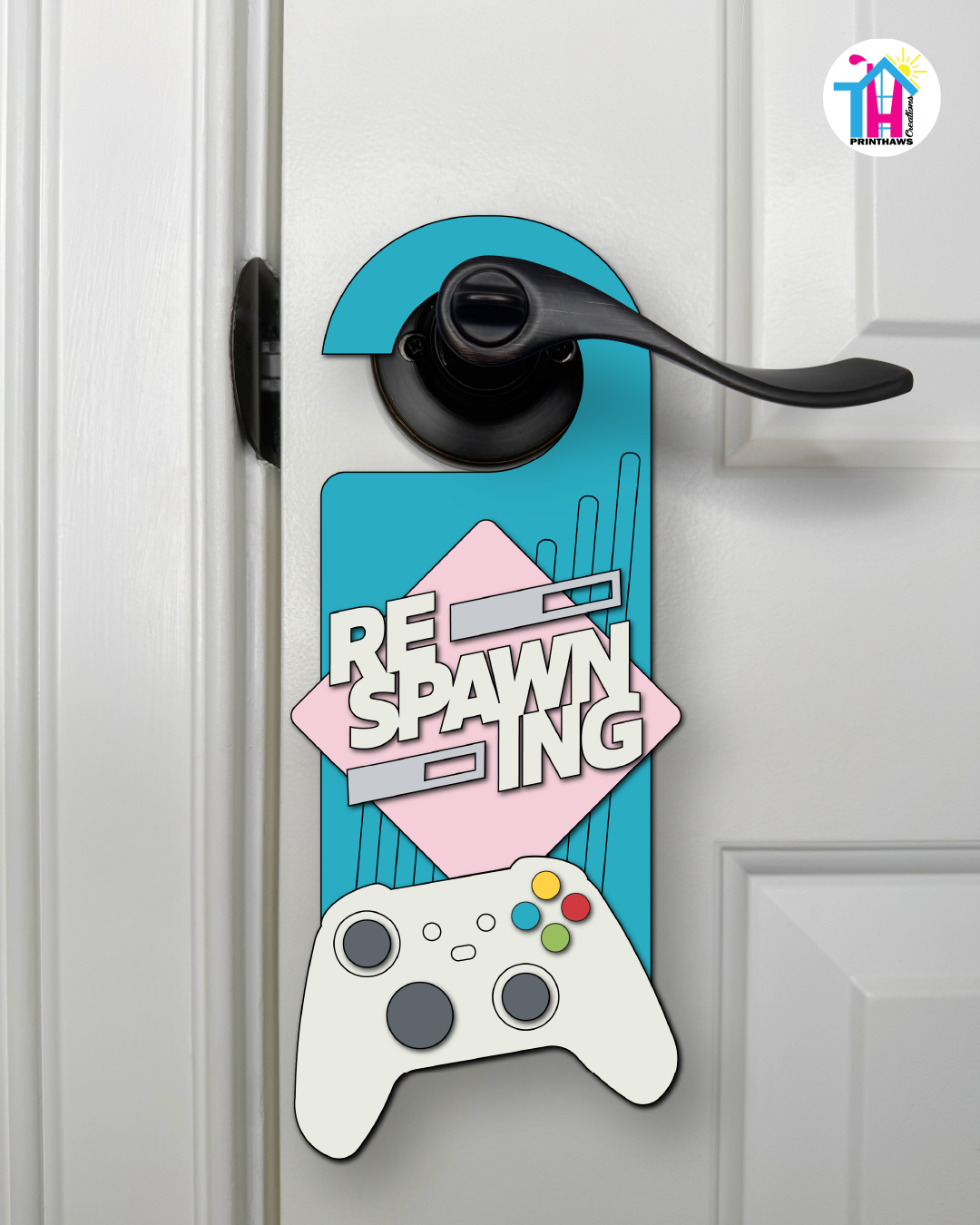 Respawning – Gamer Doorknob Sign By Printhaws Creations, Wooden Room Sign With Console-Inspired Controller Accent