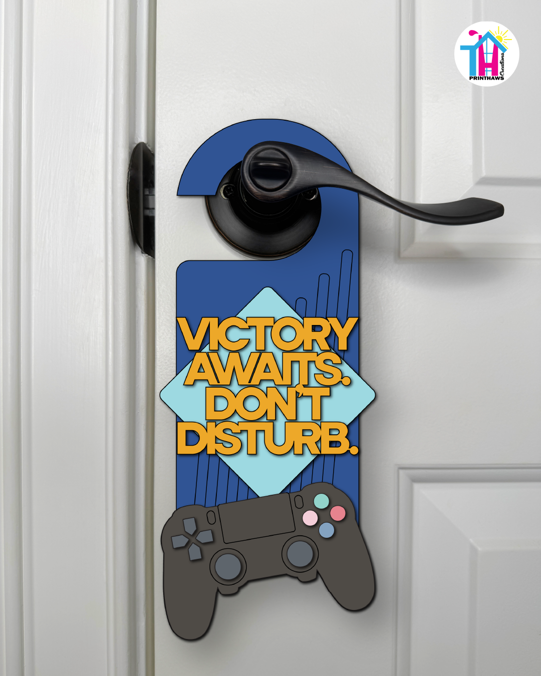Victory Awaits. Don’t Disturb. – Gamer Doorknob Sign By Printhaws Creations, Wooden Room Sign With Console-Inspired Controller Accent