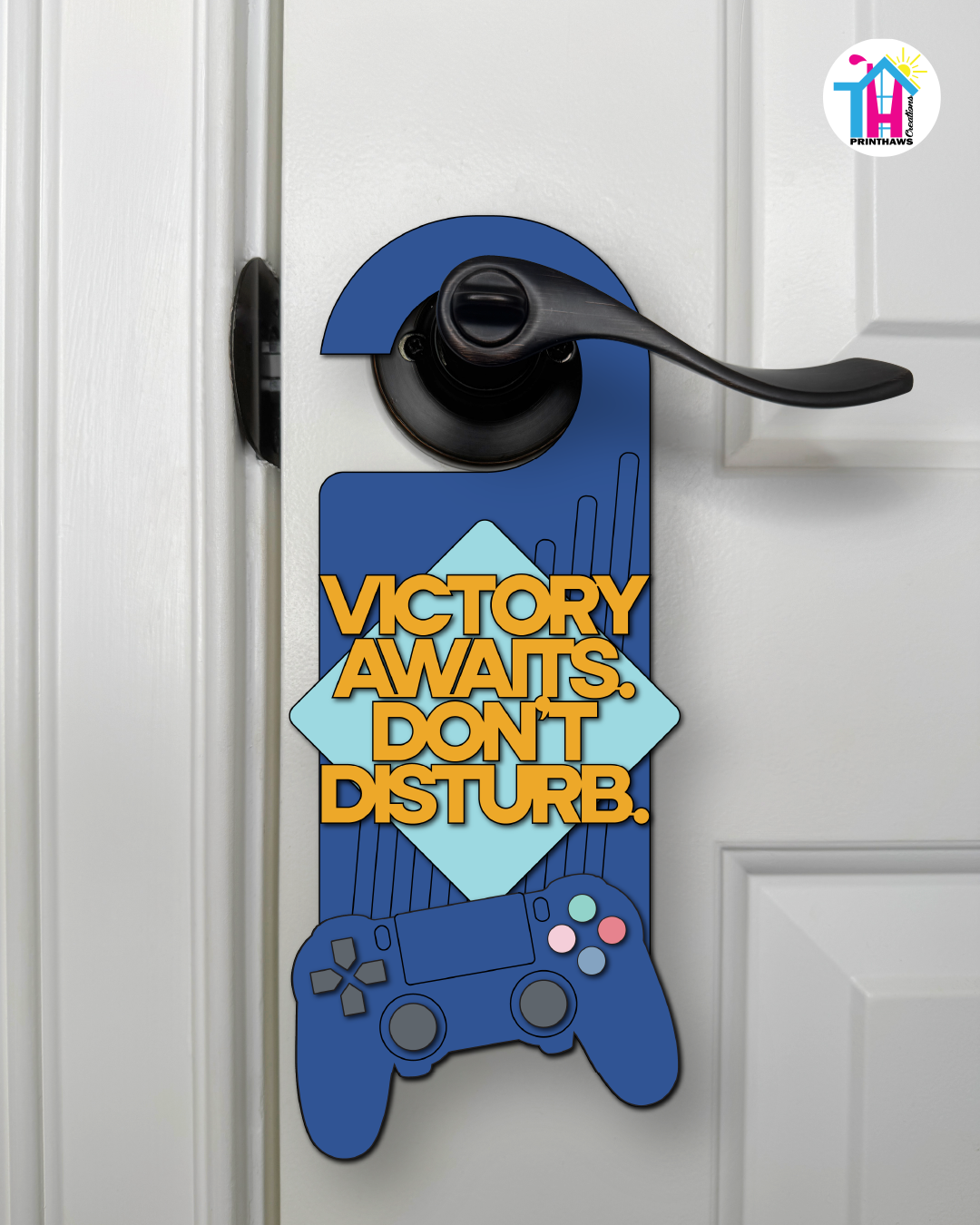 Victory Awaits. Don’t Disturb. – Gamer Doorknob Sign By Printhaws Creations, Wooden Room Sign With Console-Inspired Controller Accent