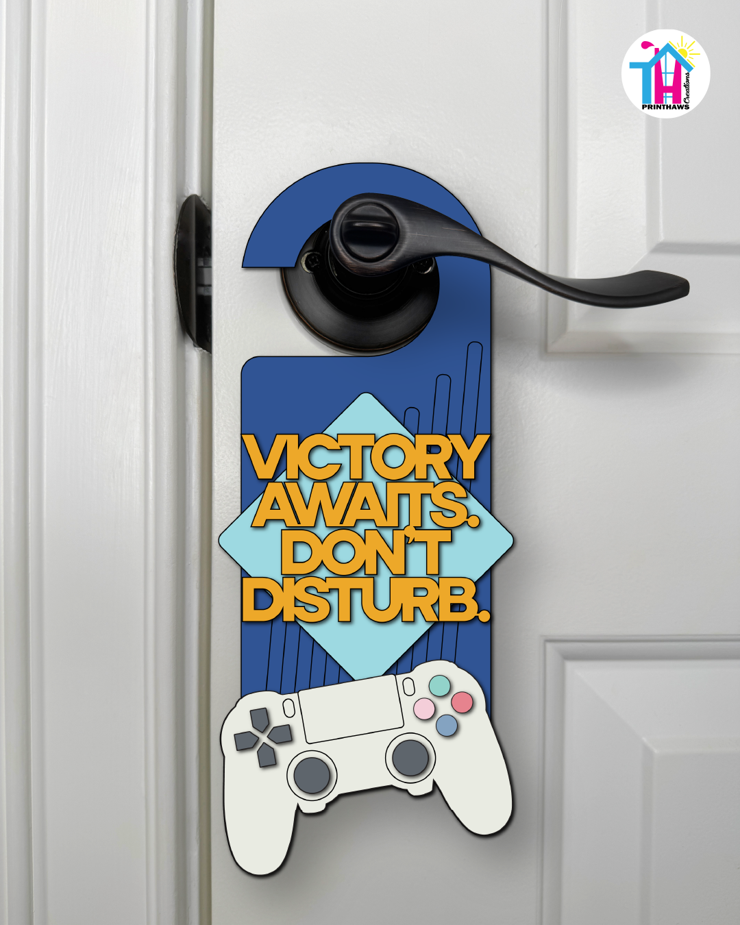 Victory Awaits. Don’t Disturb. – Gamer Doorknob Sign By Printhaws Creations, Wooden Room Sign With Console-Inspired Controller Accent