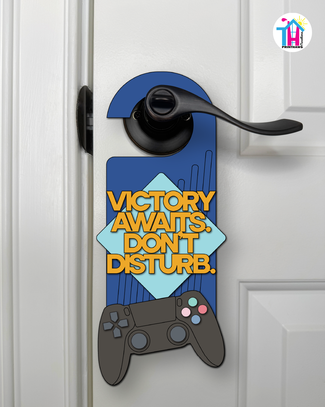 Victory Awaits. Don’t Disturb. – Gamer Doorknob Sign By Printhaws Creations, Wooden Room Sign With Console-Inspired Controller Accent
