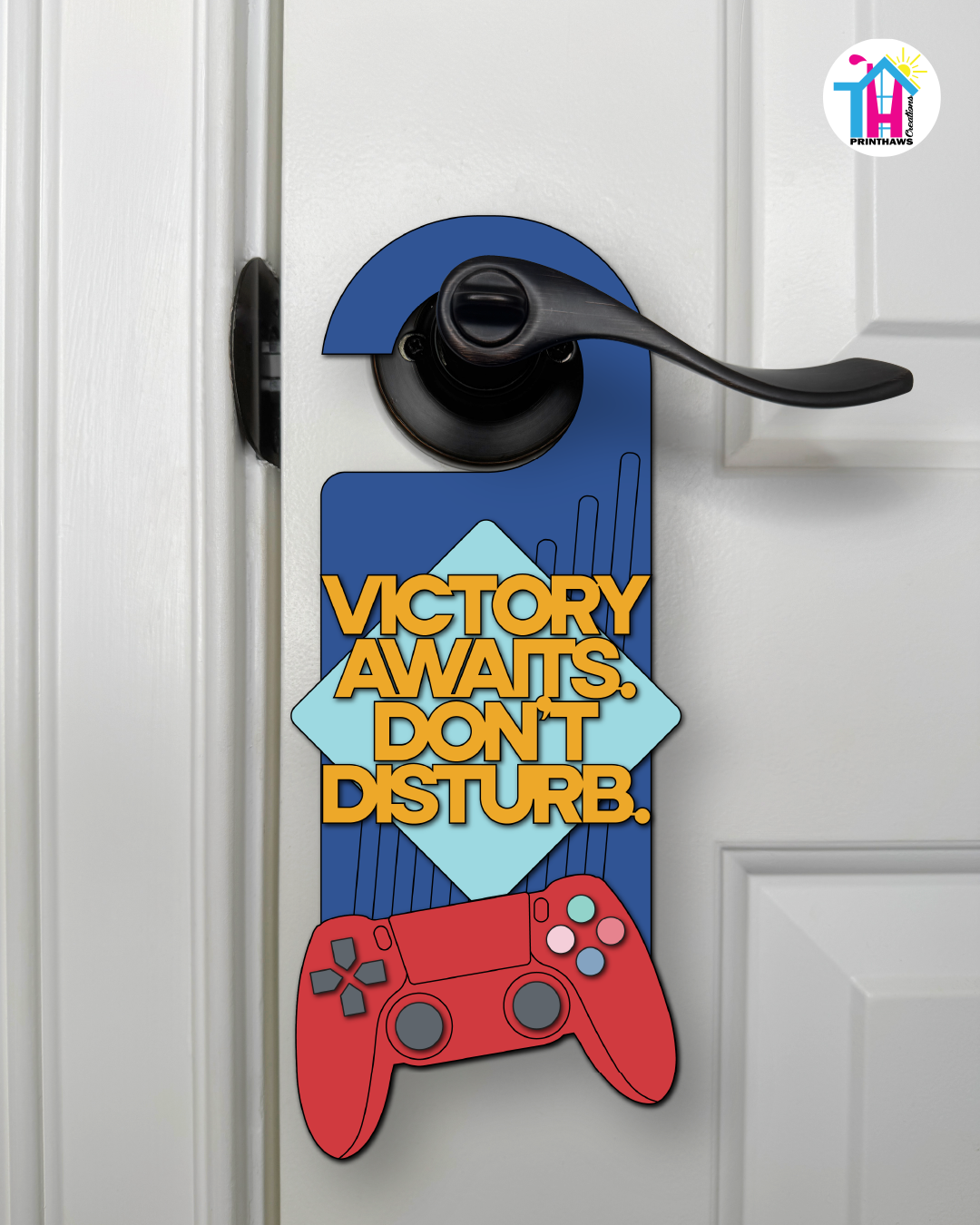Victory Awaits. Don’t Disturb. – Gamer Doorknob Sign By Printhaws Creations, Wooden Room Sign With Console-Inspired Controller Accent